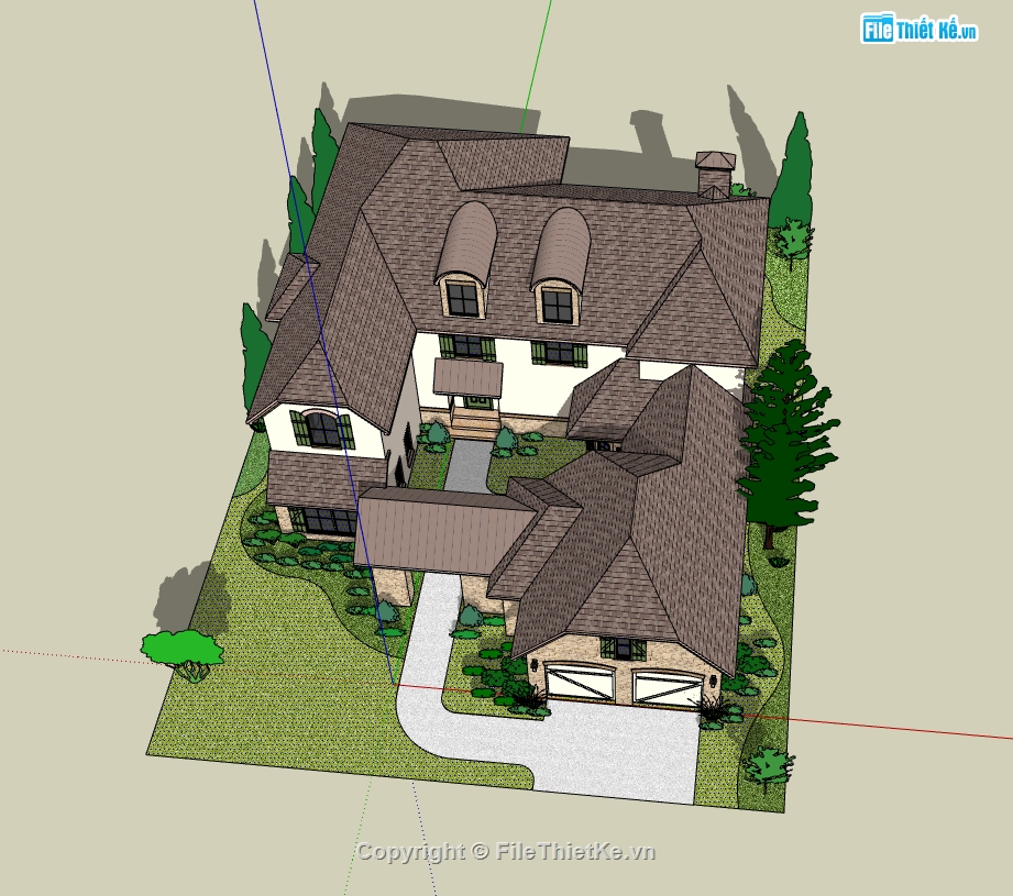 file sketchup nhà biệt thự cổ,dựng model su mẫu nhà biệt thự,nhà biệt thự file sketchup