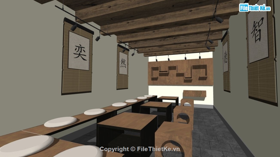 file su nhà hàng ăn,model sketchup nhà hàng,model su nhà hàng