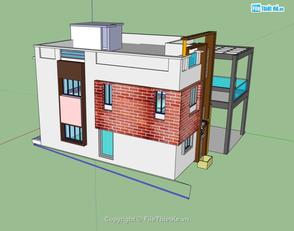 nhà phố 2 tầng,mẫu nhà phố hiện đại,nhà phố sketchup