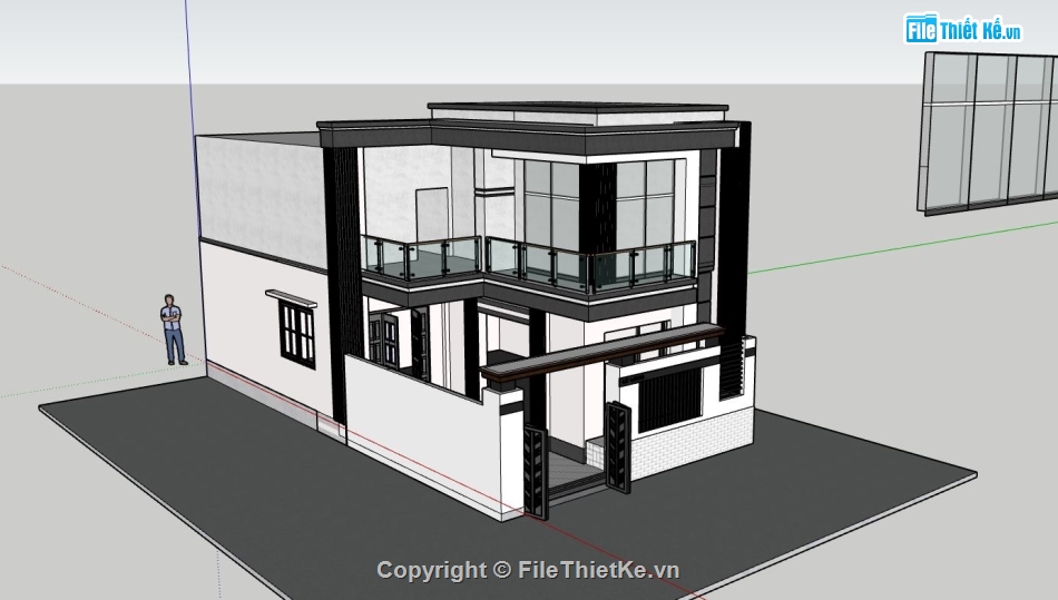 nhà phố 2 tầng,sketchup nhà phố 2 tầng,nhà phố hiện đại