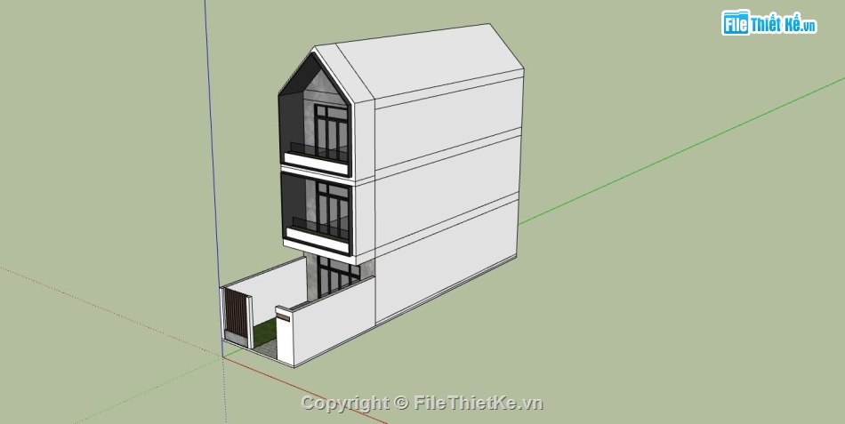 nhà phố 3 tầng,file sketchup nhà phố 3 tầng,phối cảnh nhà phố