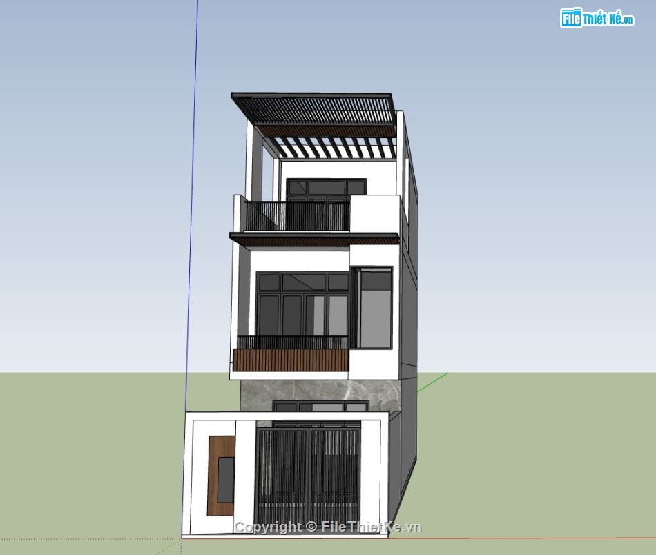 nhà phố 3 tầng,file sketchup nhà phố,nhà phố hiện đại