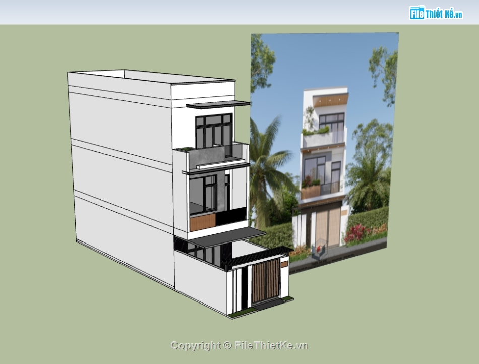 su nhà phố,sketchup nhà phố,nhà phố 3 tầng