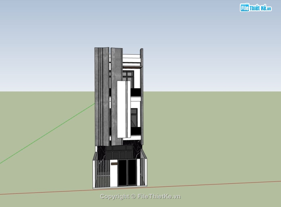 nhà phố 3 tầng,sketchup nhà phố 3 tầng,nhà phố hiện đại