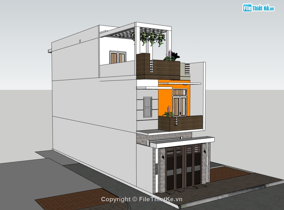 nhà phố 3 tầng,su nhà phố,sketchup nhà phố