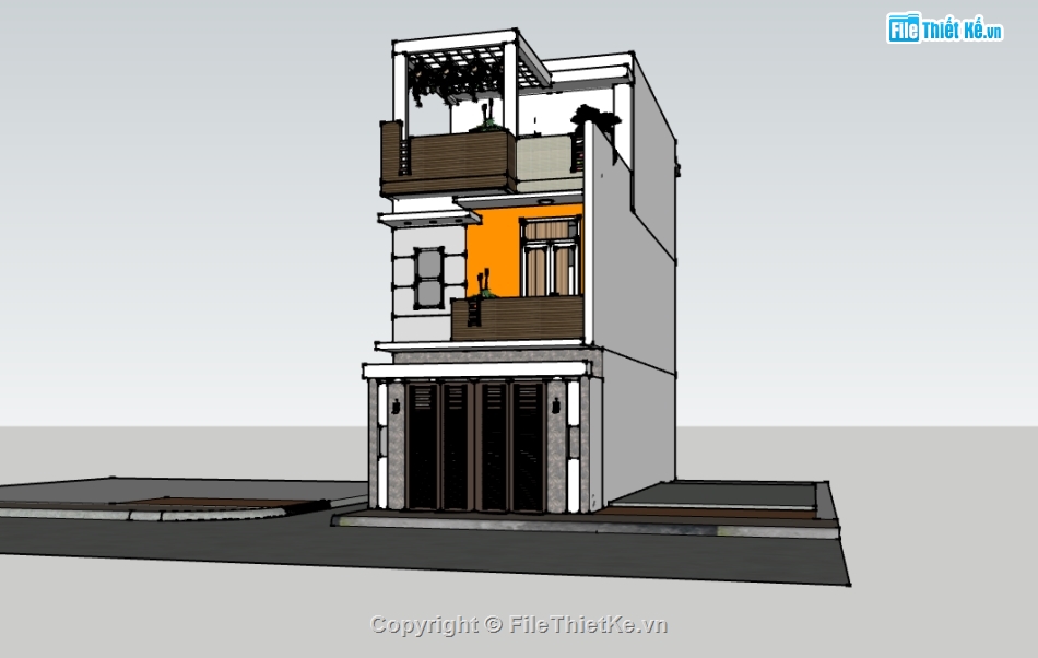 nhà phố 3 tầng,su nhà phố,sketchup nhà phố