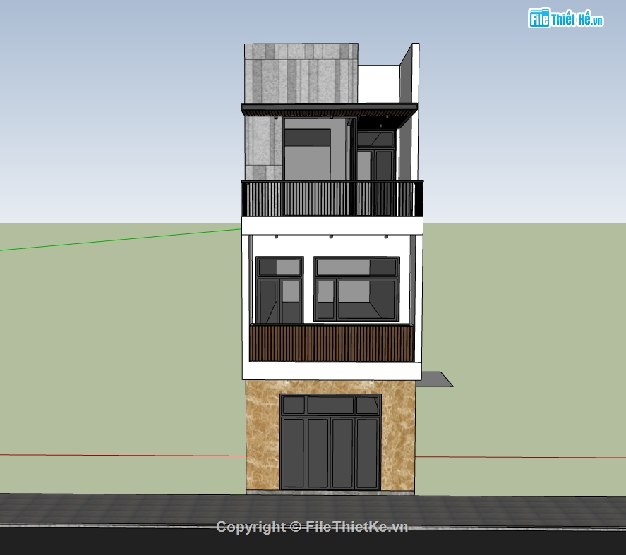 nhà phố 3 tầng,su nhà phố,sketchup nhà phố