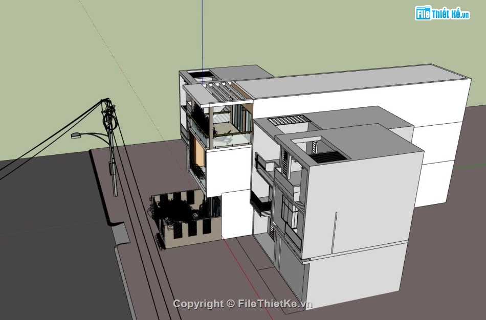 nhà phố 3 tầng,Mẫu nhà phố,file sketchup nhà phố 3 tầng