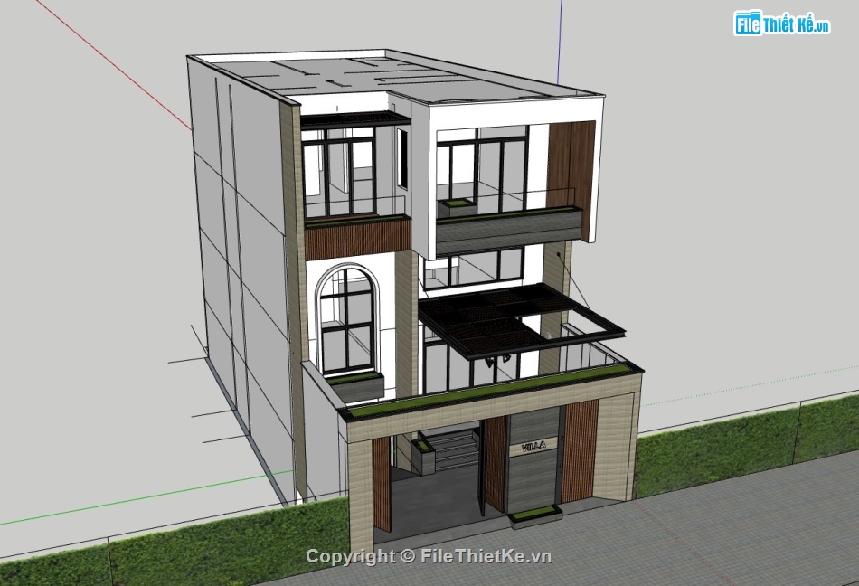 nhà phố 3 tầng,model sketchup nhà phố 3 tầng,phối cảnh nhà phố