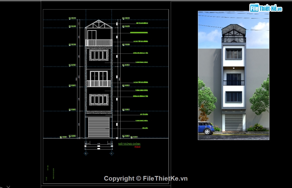 nhà 4 tầng,bản vẽ nhà phố 4 tầng,file cad nhà phố 4 tầng