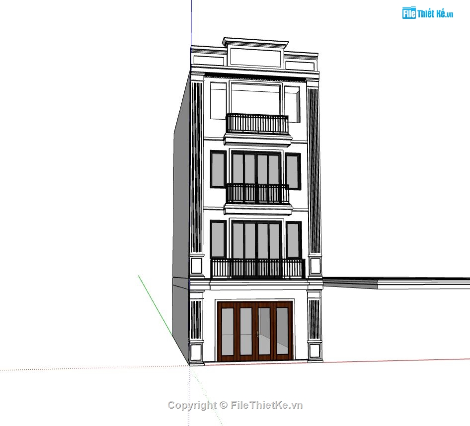 nhà 4 tầng,mẫu nhà phố 4 tầng,phối cảnh nhà phố 4 tầng,file sketchup nhà phố 4 tầng,bản vẽ nhà phố 4 tầng