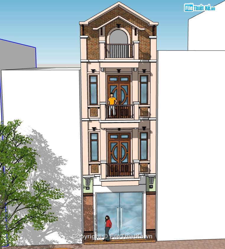 mẫu nhà phố 4 tầng,mẫu nhà 4 tầng,sketchup nhà phố 4 tầng