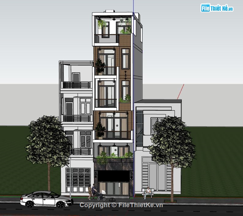 su nhà phố,file sketchup nhà phố,nhà phố 6 tầng