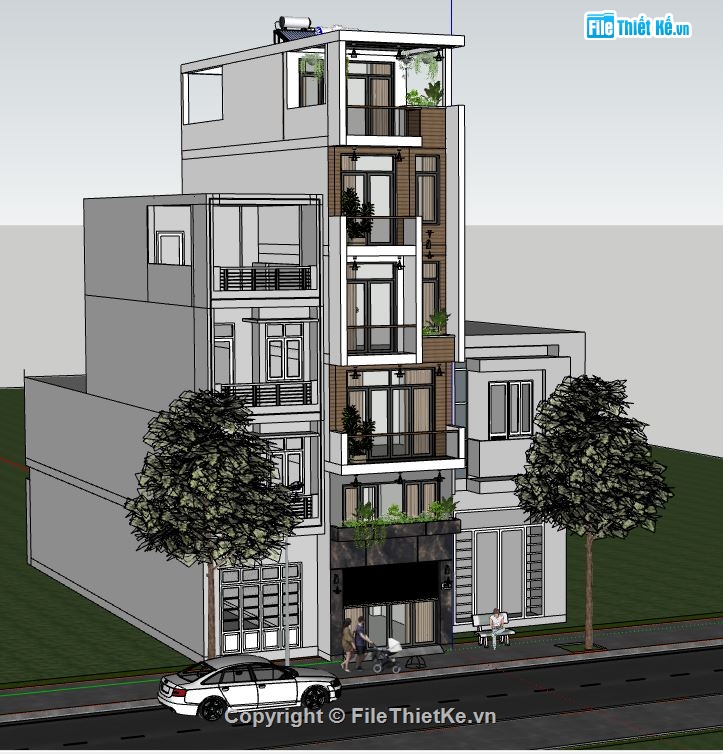 su nhà phố,file sketchup nhà phố,nhà phố 6 tầng