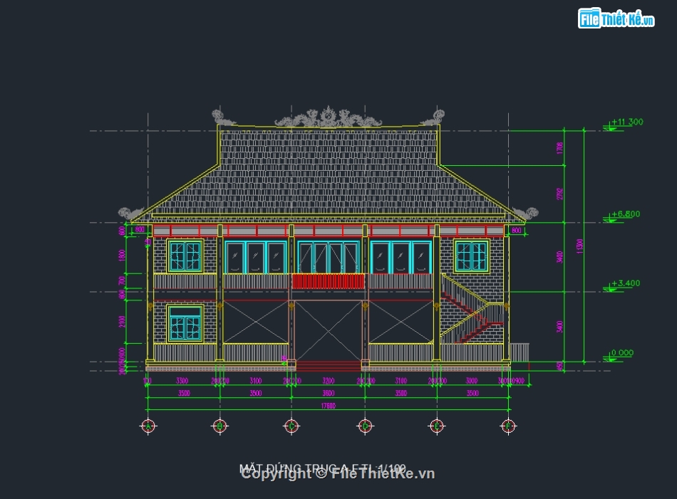 nhà thờ họ,nhà 3 gian,bản vẽ nhà thờ họ,mẫu nhà thờ họ,autocad nhà thờ,hồ sơ nhà thờ họ