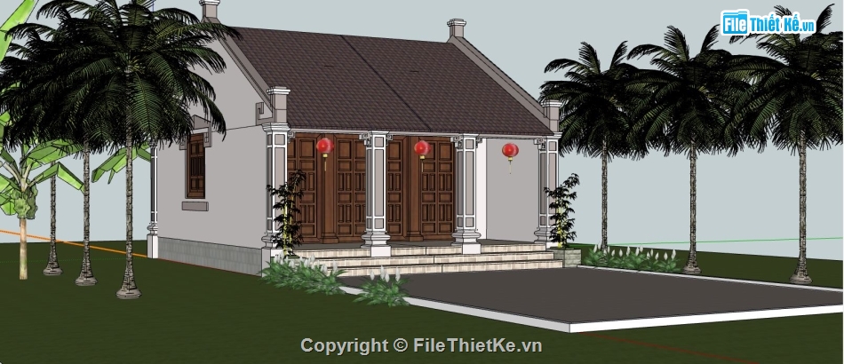 su nhà từ đường,file sketchup nhà từ đường,nhà từ đường