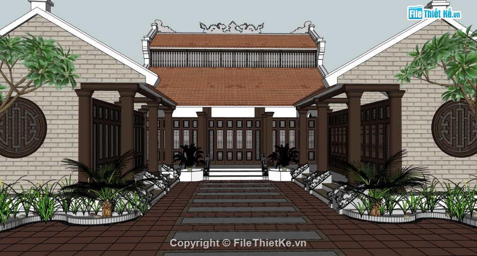 sketchup từ đường,nhà từ đường,su nhà từ đường