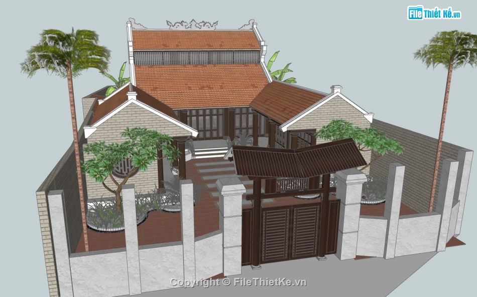 sketchup từ đường,nhà từ đường,su nhà từ đường