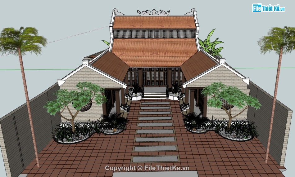 sketchup từ đường,nhà từ đường,su nhà từ đường