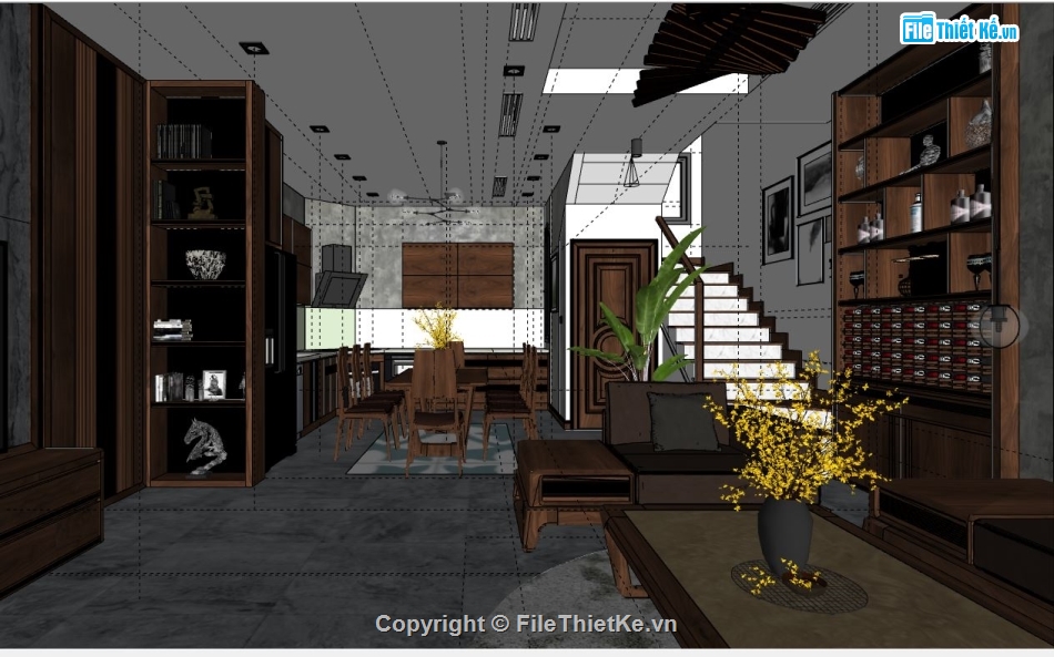 model khách bếp,file su khách bếp,file sketchup khách bếp,3d phòng khách bếp