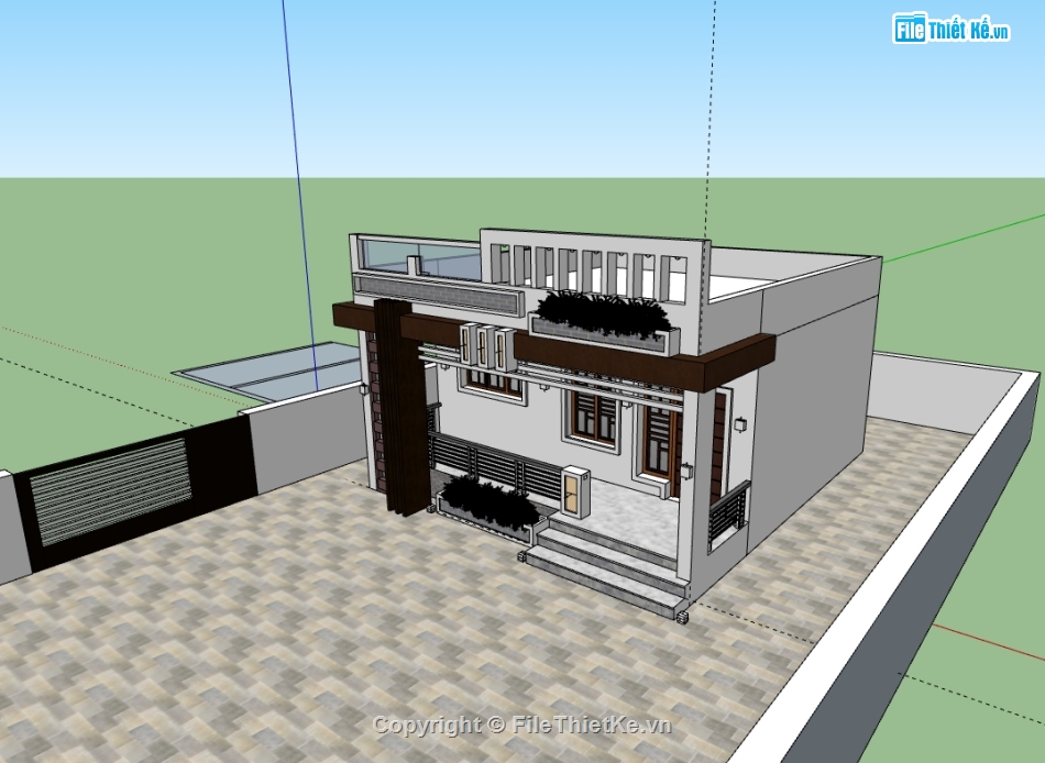 file sketchup nhà phố 1 tầng,model su nhà phố 1 tầng,model 3d nhà phố 1 tầng,3d nhà phố 1 tầng