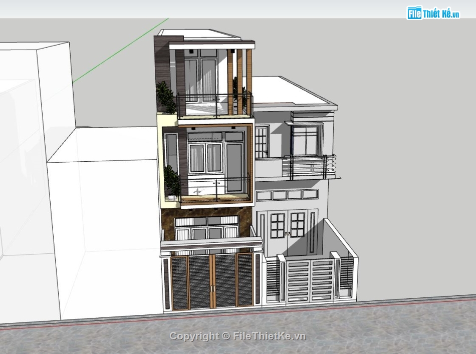 nhà phố 3 tầng,phối cảnh nhà phố,file sketchup nhà phố