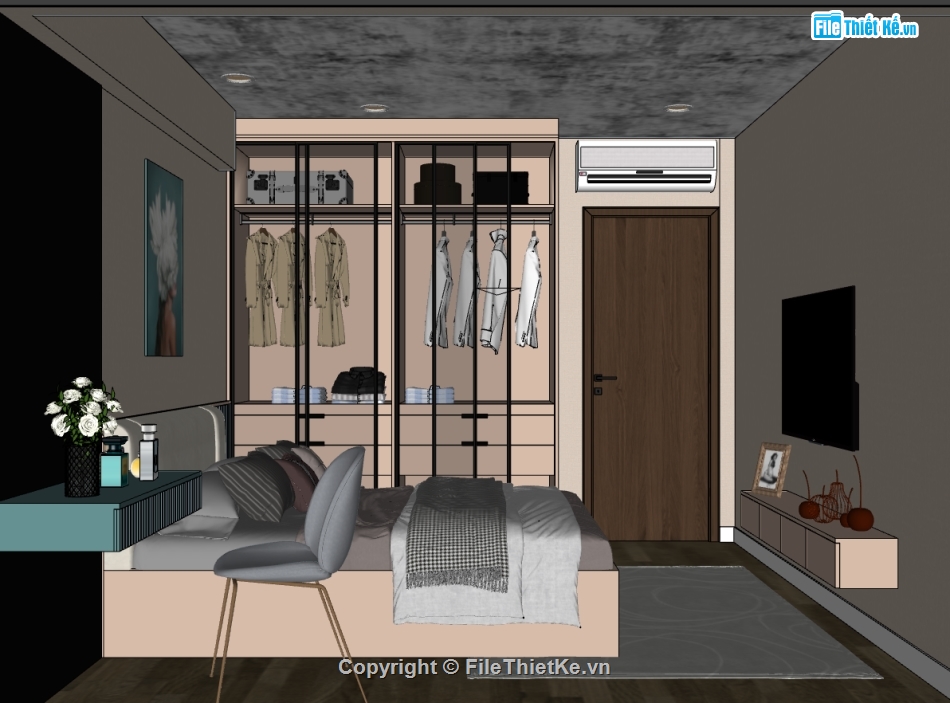 sketchup nội thất phòng ngủ,dựng model su phòng ngủ,dựng nội thất phòng ngủ trên sketchup