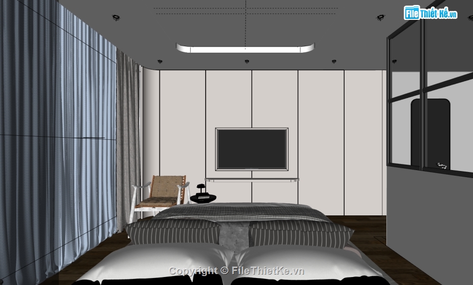 file sketchup phòng ngủ,phòng ngủ hiện đại file sketchup,thiết kế nội thất phòng ngủ