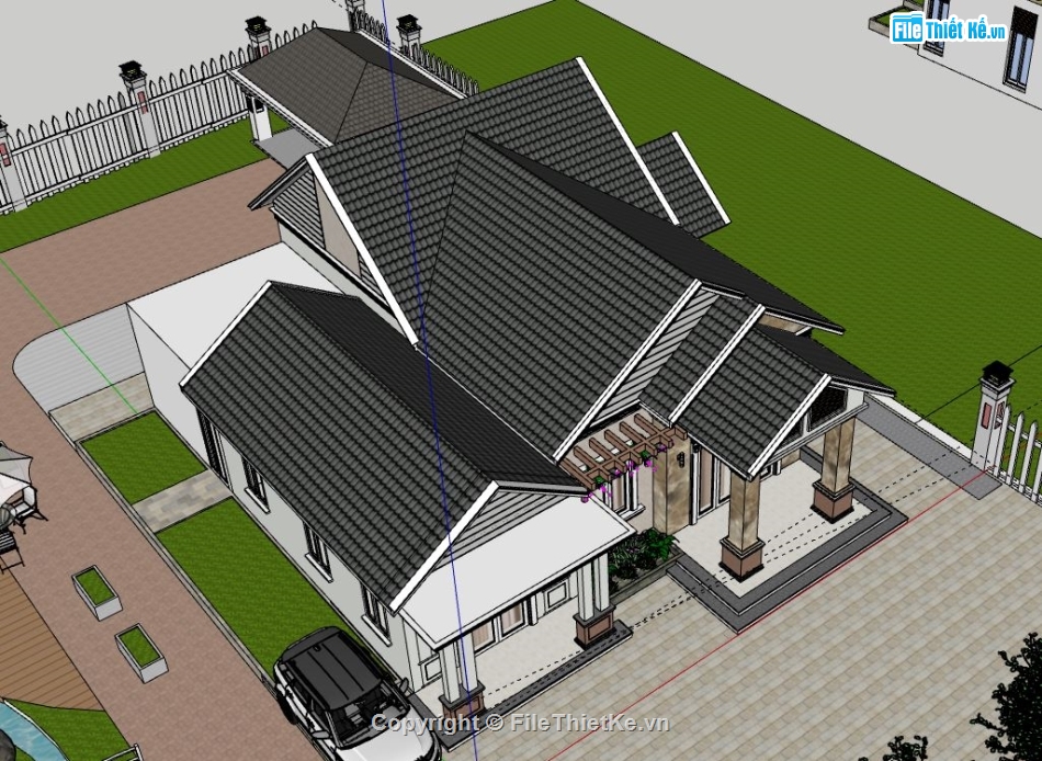 Biệt thự 1 tầng,model su biệt thự 1 tầng,sketchup biệt thự 1 tầng