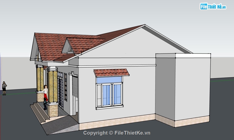 thiết kế biệt thự 1 tầng,phối cảnh biệt thự 1 tầng,sketchup biệt thự 1 tầng