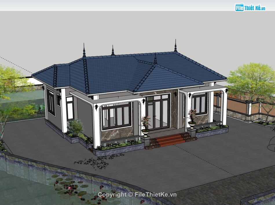 biệt thự đẹp,biệt thự 1 tầng,biệt thự sketchup,sketchup biệt thự 1 tầng,sketchup biệt thự