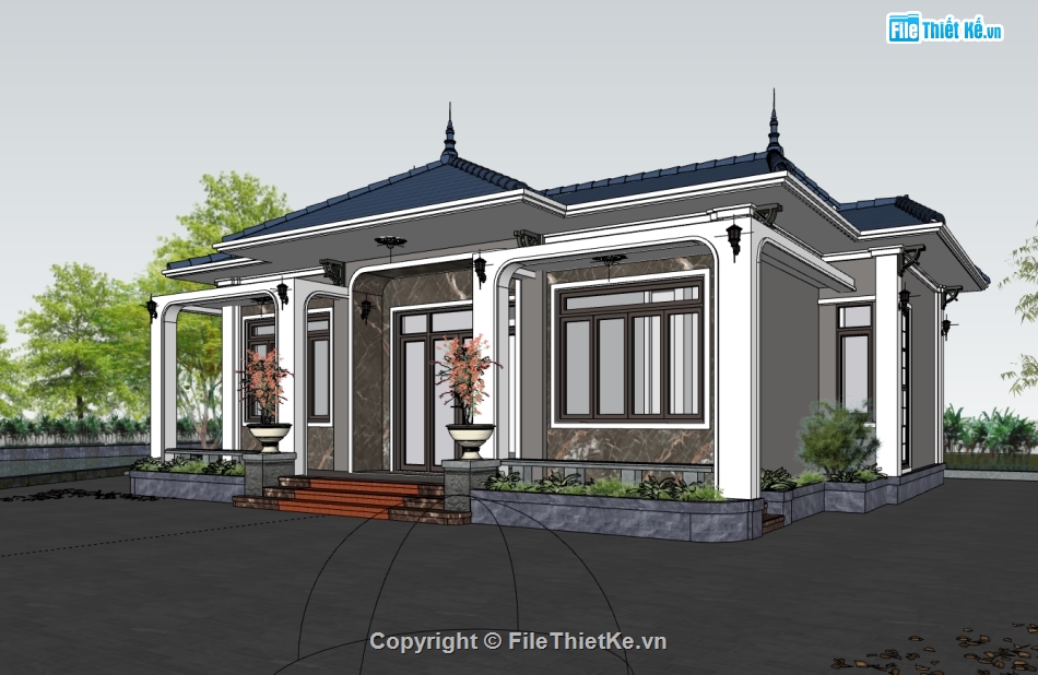 biệt thự đẹp,biệt thự 1 tầng,biệt thự sketchup,sketchup biệt thự 1 tầng,sketchup biệt thự