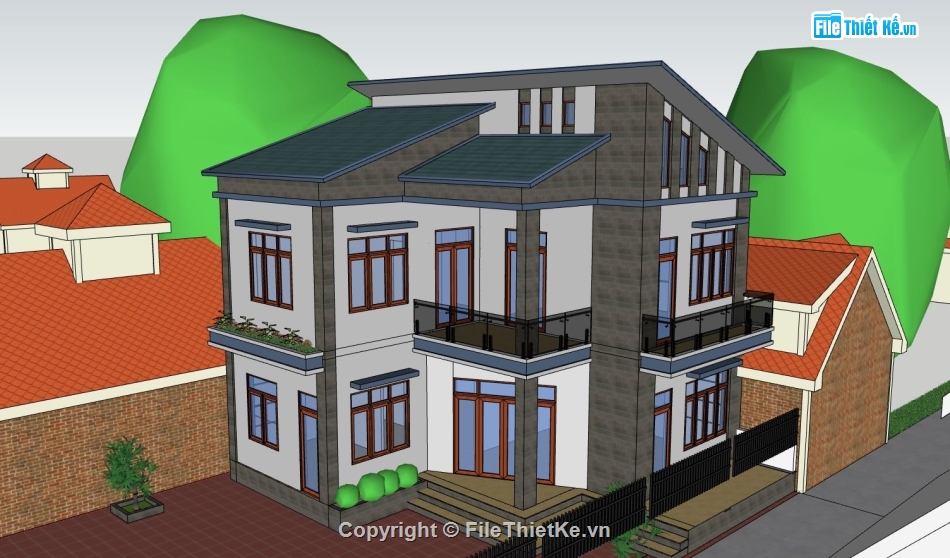 biệt thự 2 tầng,sketchup biệt thự 1 tầng,biệt thự sketchup,model su biệt thự 2 tầng