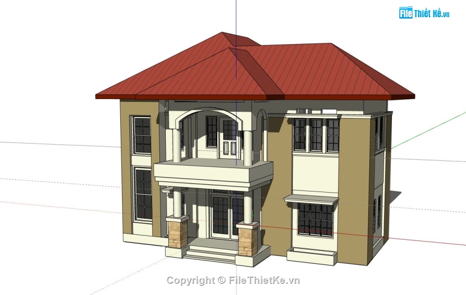 biệt thự 2 tầng,sketchup biệt thự,thiết kế biệt thự 2 tầng,model sketchup phối cảnh 2 tầng