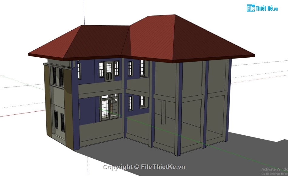 biệt thự 2 tầng,sketchup biệt thự,thiết kế biệt thự 2 tầng,model sketchup phối cảnh 2 tầng