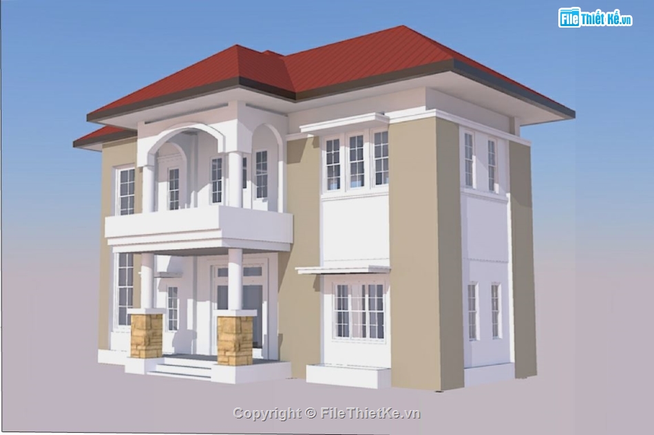 biệt thự 2 tầng,sketchup biệt thự,thiết kế biệt thự 2 tầng,model sketchup phối cảnh 2 tầng