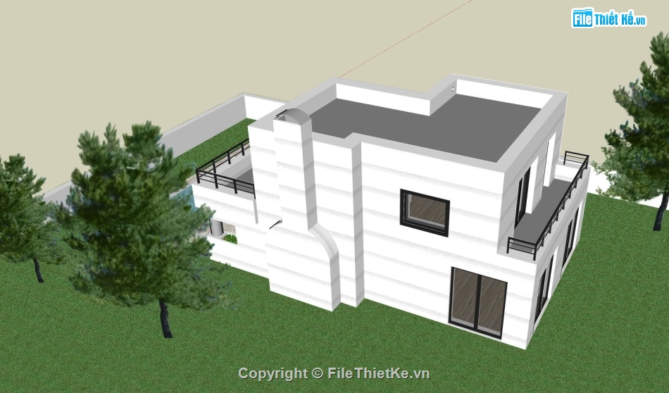 biệt thự 2 tầng,model su biệt thự 2 tầng,sketchup biệt thự,biệt thự mái bằng hiện đại