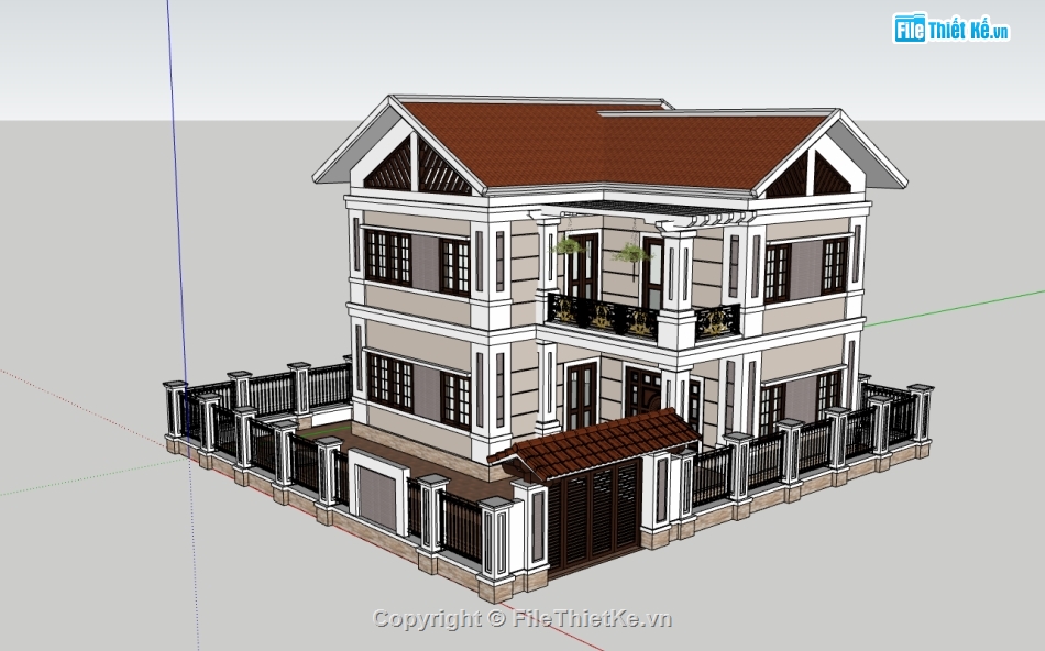 biệt thự 2 tầng,biệt thự sketchup,biệt thự,biệt thự mái nhật