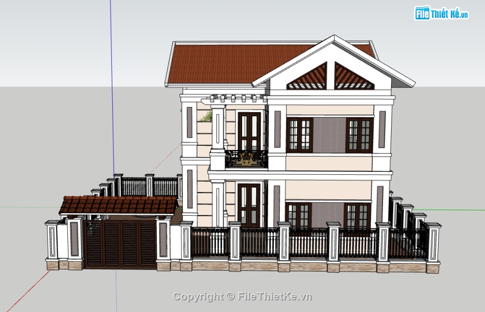 biệt thự 2 tầng,biệt thự sketchup,biệt thự,biệt thự mái nhật