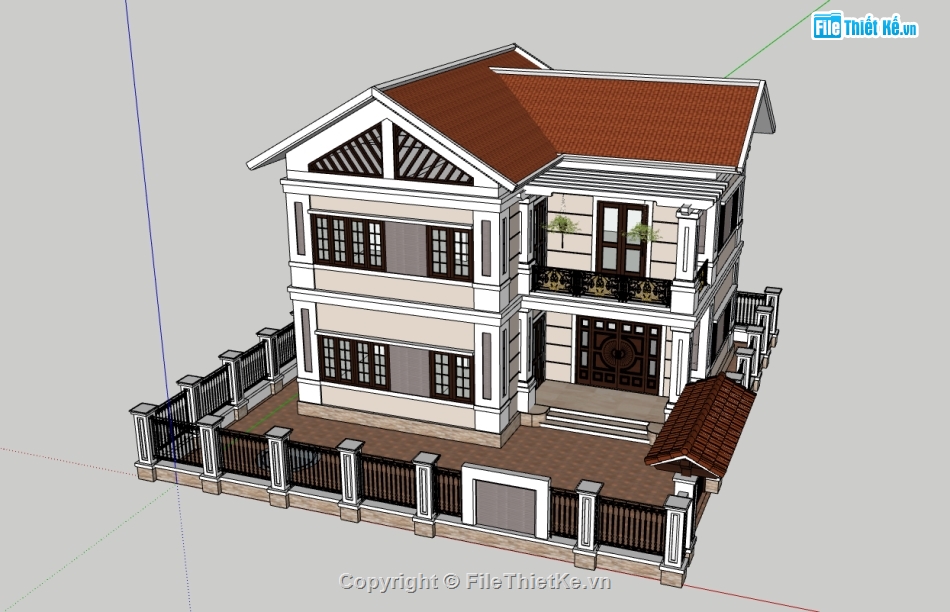 biệt thự 2 tầng,biệt thự sketchup,biệt thự,biệt thự mái nhật