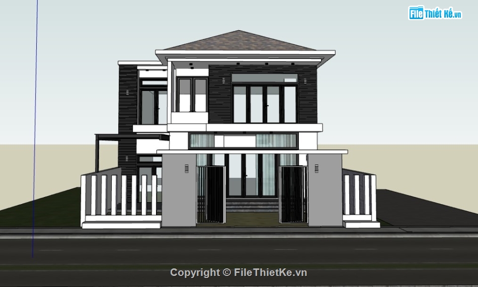 nhà hiện đại,nhà 2 tầng hiện đại,sketchup nhà 2 tầng,su nhà hiện đại