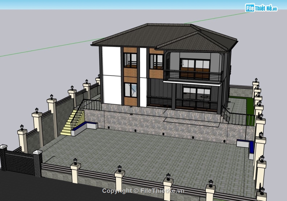biệt thự 2 tầng,sketchup biệt thự 2 tầng,phối cảnh biệt thự 2 tầng,mẫu su biệt thự 2 tầng