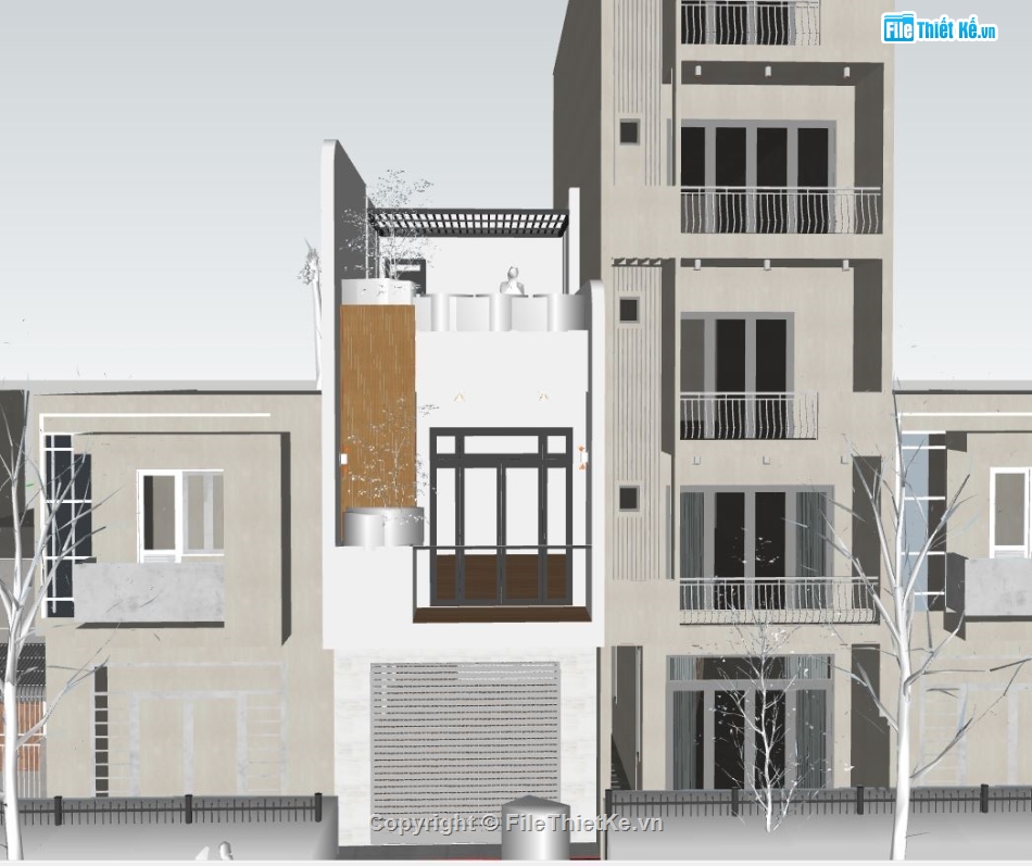 bản vẽ nhà phố 2 tầng,sketchup nhà phố,nhà phố hiện đại