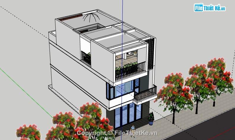 Nhà phố 3 tầng,Model su nhà phố 3 tầng,sketchup nhà phố 3 tầng