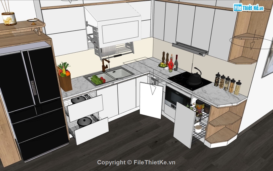 nội thất chung cư sketchup,sketchup nội thất phòng khách,mẫu sketchup nội thất phòng bếp