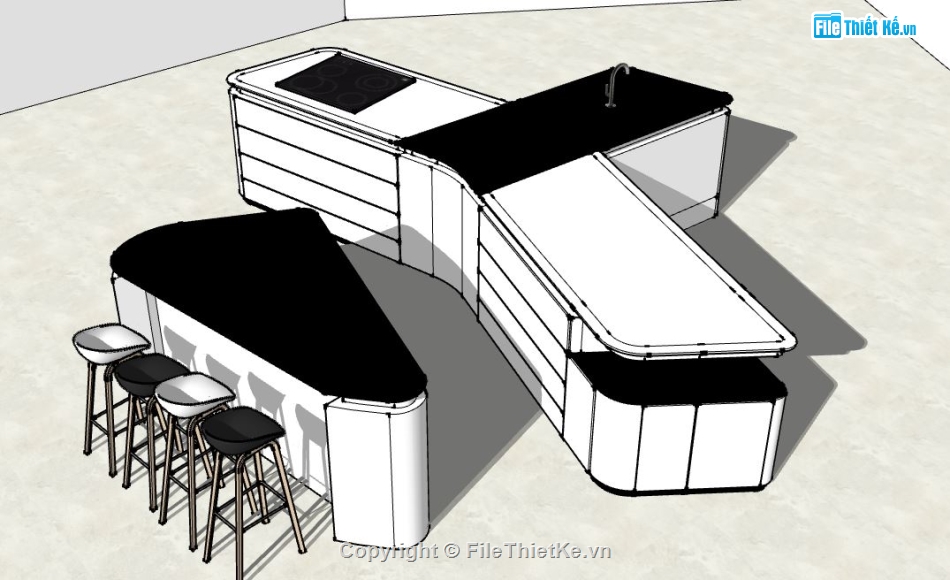 phòng bếp sketchup,model su phòng bếp,thiết kế phòng bếp