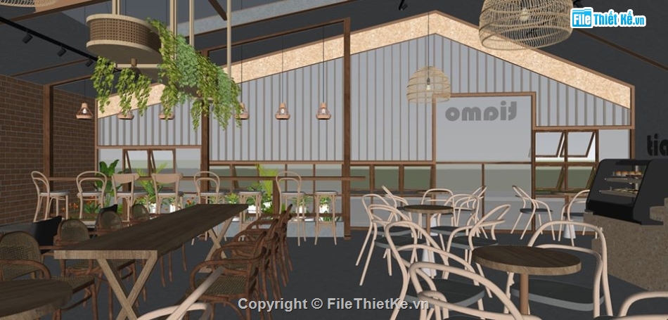 mẫu cửa hàng quán coffee,file sketchup quán cafe,su nội thất quán coffe