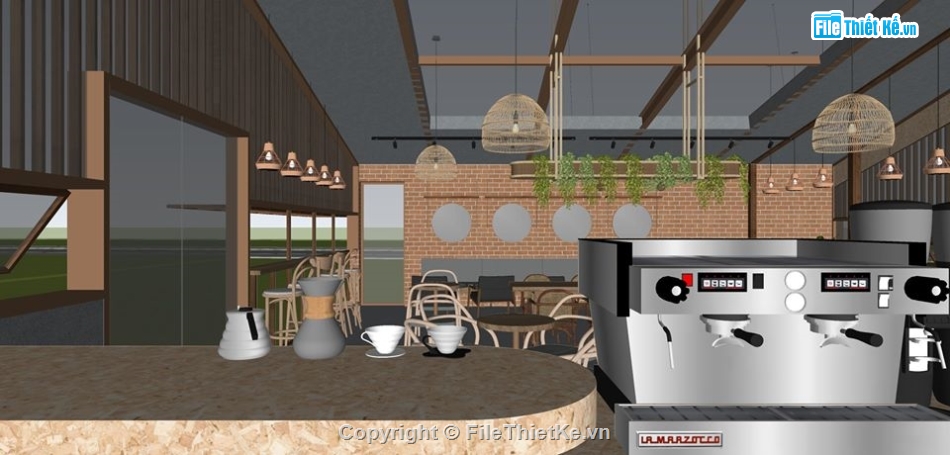 mẫu cửa hàng quán coffee,file sketchup quán cafe,su nội thất quán coffe