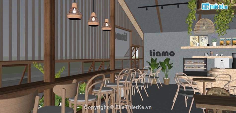 mẫu cửa hàng quán coffee,file sketchup quán cafe,su nội thất quán coffe