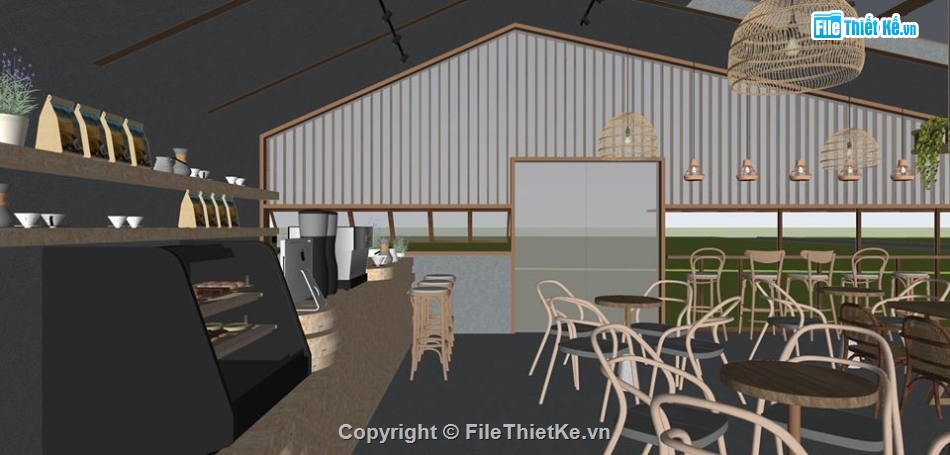 mẫu cửa hàng quán coffee,file sketchup quán cafe,su nội thất quán coffe